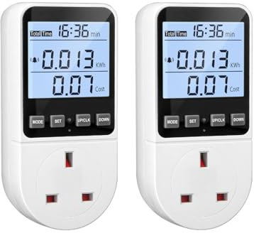 2 Pack Electricity Usage Monitor Power Meter 8 Modes, Energy Monitor with LCD Backlight Overload Sound Alarm, Energy Meter Power Consumption Monitor Socket KWH Amp Volt Watt Meter Plug Energy Monitor