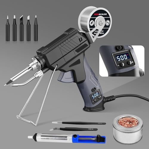 Automatische Lötpistole mit Lötzinnzufuhr – 60W Lötkolben Set mit LCD-Temperaturanzeige(180–500 °C),Automatischer Drahtzuführung Für Elektronikreparatur & PCB-Montage,Einhand-Schweißen