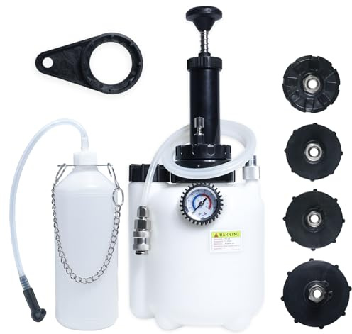 RIODEMBO 3L Kit de Purgeur de Freins Manuel avec Bouteille de Purge de 1L et 4 Adaptateurs de Maître-Cylindre, Pompe à Vide Universelle pour Liquide de Frein pour la Majorité des Véhicules