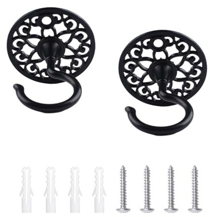 INCREWAY Ganchos de techo de montaje en pared, 2 ganchos resistentes para colgar lámparas de araña, ganchos de techo antiguos para colgar plantas (negro)