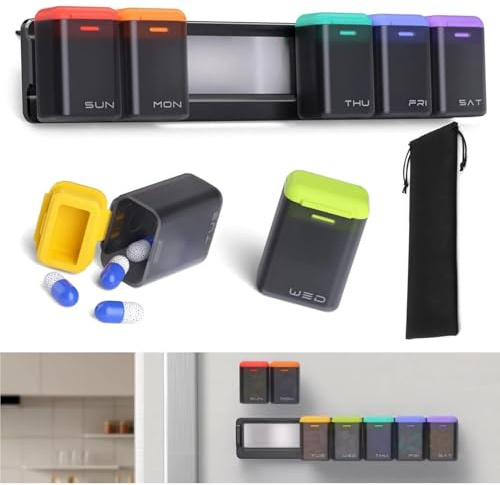 Tablettenbox 7 Tage Magnetische Pillendose Medikamentenbox für Kühlschrank, Abnehmbare Supplement Box Tablettendose Wochenbox, Pillenbox Tabletten Organizer für Medikamente, Vitamine, Fischöl (Stil C)