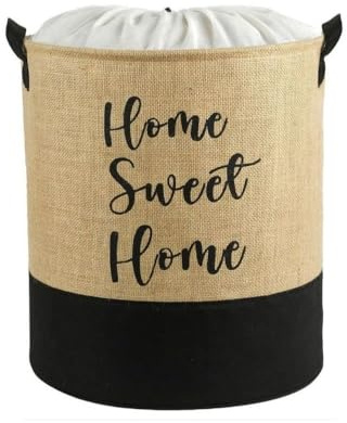 PH SFJ03 Jute Home Sweet Home Waeschekorb & Spielzeugkorb 37x40 cm aus 100% Jute, faltbar mit Deckel - Aufbewahrungskorb Kinderzimmer