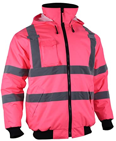 High Visibility Reflective Jacket for Women Waterproof Safety ANSI Winter Bomber Coat Hi Vis Hoodie