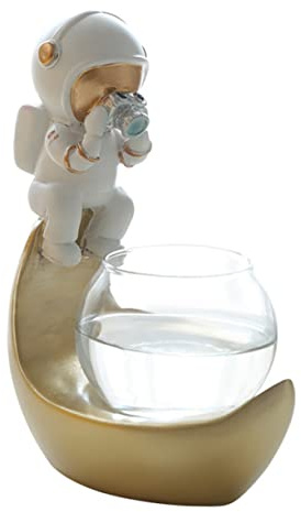 Didiseaon Pot de Fleurs Hydroponique en Verre Astronaïde avec LED, Décoration de Bureau Originale, Pot Verre Transparent Lune pour Culture de Plantes D’intérieur, Accessoire Jardinage