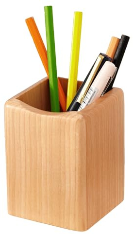 YESWOOD Pot à Crayon en Bois de Érable Massif, Porte Stylo Design, Décoration de Bureau, 7,5 x 7,5 x 10 cm, Érable Naturel