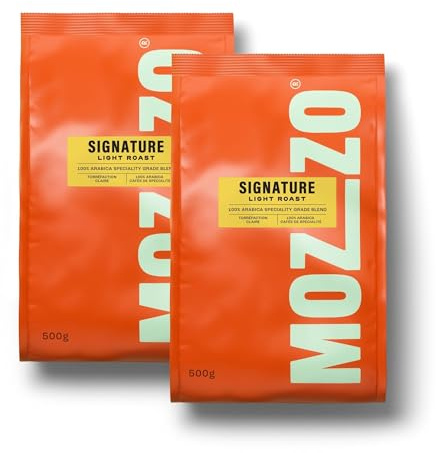 Mozzo Signature Light Roast Espresso Coffee Beans | 100% Arabica Specialty Grade Whole Beans | 2 x 500g Bags | Bright, Refined Flavour | For Espresso Coffee Machines & Moka Pots | Roasted in the UK