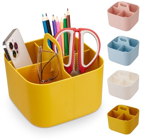 Kryndle Desk Caddy, Multipurpose Stackable Storage Organizer with Handle | Cleaning Caddy With Detachable Divider, Ideal For Bathroom, Office, Kitchen