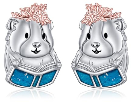 HOOHWE 925 Sterling Silber Tier Ohrringe Meerschweinchen/Fuchs Ohrstecker Hypoallergener Tier Schmuck Geschenke für Frauen Mädchen