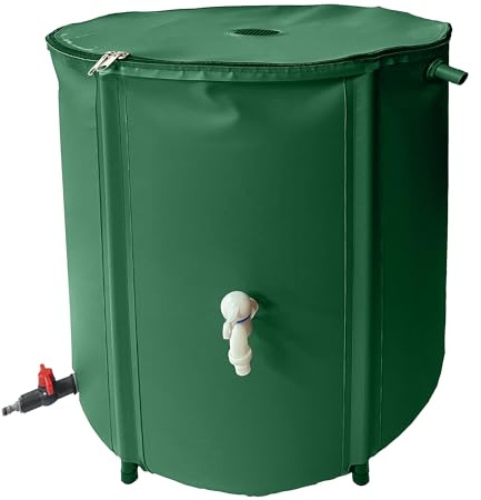 S&M 590351 – Depósito recuperador de Agua de Lluvia 380 L | Plegable, de PVC de Alta Resistencia Color Verde | con Grifo, válvula para mangueras, Salida antidesbordamiento y Filtro antihojas