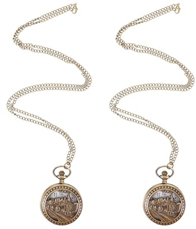Ciieeo 2 Vintage-Taschenuhren: Herren-Quarz-Taschenuhren mit Kette im Dampflok-Design – Geschenkidee für Männer und Frauen – Jahrestagsgeschenk für den Ehemann