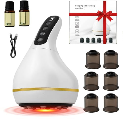 Focenat Masseur Anti Cellulite, Appareil de Massage par Ventouse Électrique, avec 6 Têtes de Ventouse, Infrarouge & Chaleur, 9 Niveaux & 2 Modes, pour Massage du Corps Entier, Gua Sha, Cupping