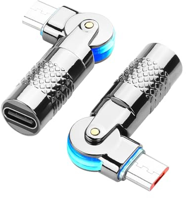 YACSEJAO Adattatore da USB C a Micro USB girevole a 180 gradi 3A ricarica rapida in lega di zinco con luce LED, cavo piatto per telefono/tablet/caricabatterie (micro USB a tipo C femmina)