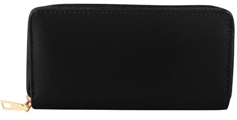 Cham Cham Geldbörse für Damen aus Kunstleder in Schwarz, Geldbeutel mit Reißverschluss in 10 x 19 x 3 cm