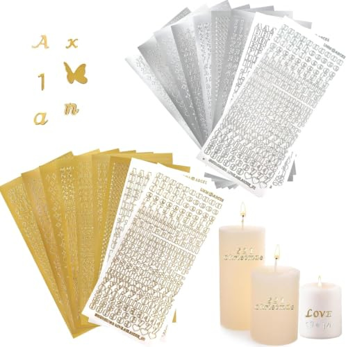 Wachsbuchstaben für Kerzen, 18 Stück, Gold Silber | Klebebuchstaben, Alphabet Sticker, Großbuchstaben Kleinbuchstaben Zahlen Symbolen, Kreative Kerzendekoration