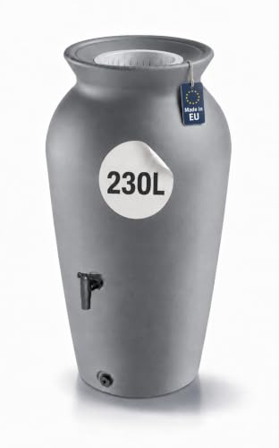 Regentonne schmal, Regenfass 230L, Wassertonne Garten, mit hahn | wasserfass, wasserbehälter, slim, flach , zisterne, Grau, Terrasse und Balkon, regenwassertank, Regenspeicher