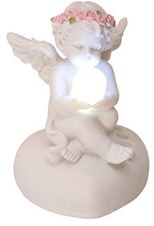 trendaffe Engel Dekofigur mit LED-Kugel und Rosenblütenkranz - Engelchen Deko Figur