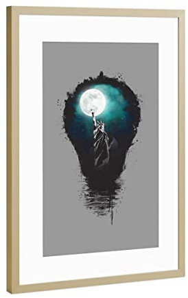 artboxONE Poster mit Rahmen Gold 30x20 cm Big City Lights von Balázs Solti - gerahmtes Poster