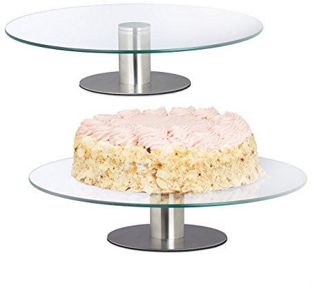 Relaxdays 2X Plats à tartes tournants, Plateau présentation Verre gâteau Mariage décoration Cuisine Ø 30 cm, Transparent