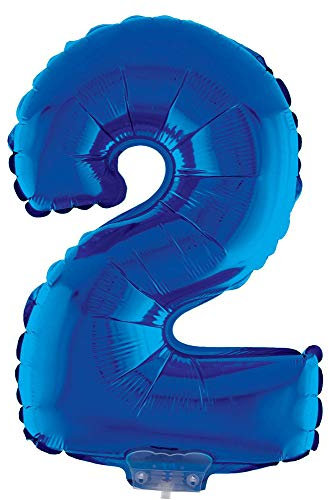 Zahlen Folienballon 41 cm mit Stab - Blau Zahl 2