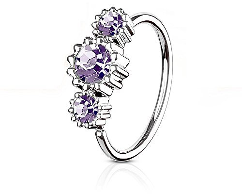 eeddoo Nasen-Piercing Ring Kristall biegbar Silber Edelstahl Heller Amethyst