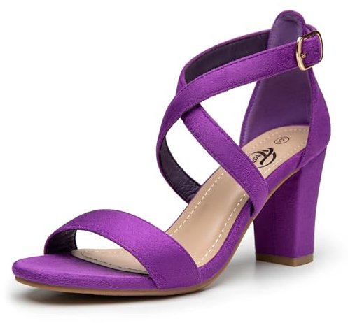 Trary Sandales pour femme, blanc, talon carré, sangle de cheville, pointure 38-45, pour occasions formelles, violet, 38.5 EU