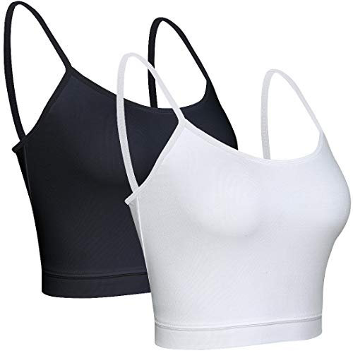 BQTQ 2 Pieces Camisole Top Spaghetti Strap Cotton Crop Tank Tops for Women Girls, Black and White, S