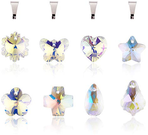 PandaHall 40 Stück facettierte Kristallglas-Anhänger AB-Farbe Stern Herz Kreuz Blume Schmetterling Tropfen Blatt Glasperlen mit Schnappösen für Schmuckherstellung