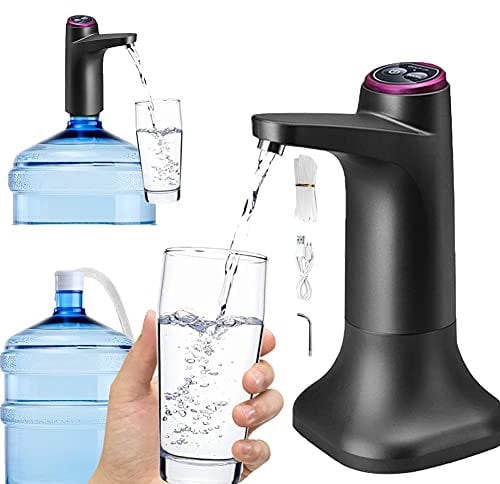Dispensador de Agua Eléctrico,Proposito Doble con Base de Soporte,Bomba de Botella de Agua, Potable Automática con Carga USB, para botella universal de 2-5 galones, (Negro)