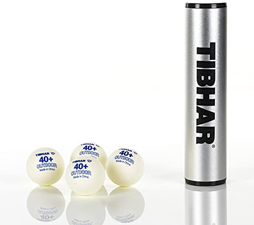 Tibhar Tischtennisbälle Outdoor 40+ und Alu Ball-Box | weiß | 4 Stück