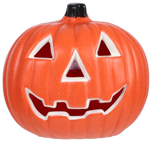 Toddmomy Halloween Pumpkin Lamp Fall Pumpkin Lantern Light Up Pumpkin 8inch for Fireplace Outdoor Garden Decoration, Orange, 14X19CM