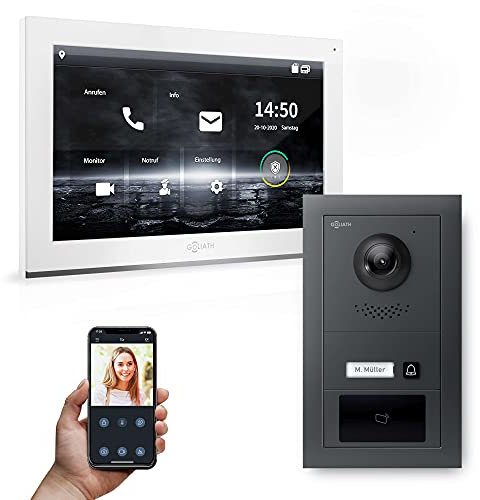 Goliath Hybrid | IP | Full-HD Video Türsprechanlage | App | 1-Fam | 1 x Full-Touchscreen 10 | Aluminium Unterputz Türstation | + RFID | 180° Ultra-Weitwinkel | AV-IPS-624
