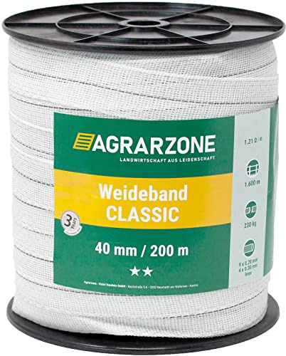 Agrarzone Nastro per recinto elettrico CLASSIC 200 m x 40 mm - robusto e visibile - Resistente ai raggi UV - Per cavalli, bovini, suini e piccoli animali