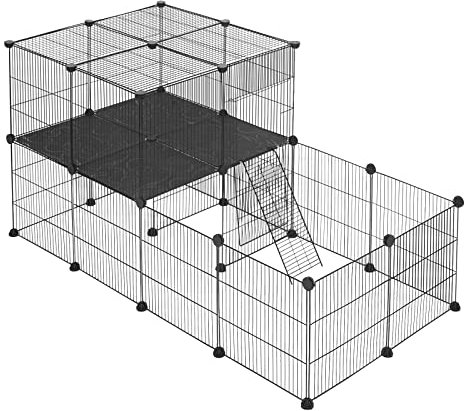 EUGAD Freigehege für Kaninchen doppelstöckig, Meerschweinchen Käfig aus Metallgitter, BHT 140x70x70cm