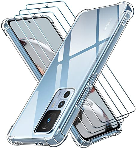 ivoler Klar Hülle für Xiaomi 12T 5G / Xiaomi 12T Pro 5G mit 3 Stück Panzer Schutz Glas, Dünne Weiche TPU Silikon Transparent Stoßfest Schutzhülle Durchsichtige Kratzfest Handyhülle Case