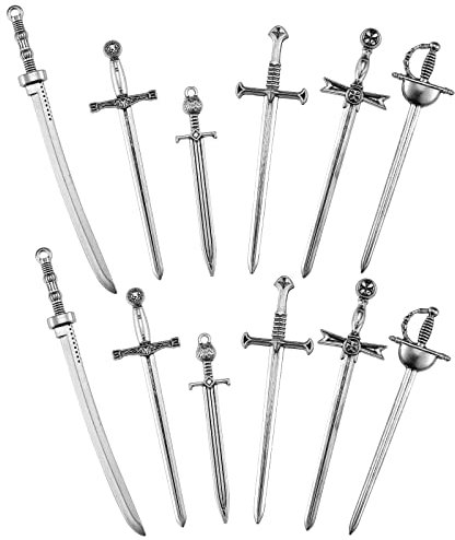 COGCHARGER 12 Pcs Antique Swords Knife Bookmark Charms Pendants Long Knife Pendants Tibetan Style Alloy Sword Pendants for Jewelry Necklace Bracelet Earring Making