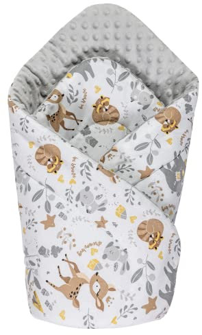 Medi Partners Einschlagdecke Steckkissen Minky 100% Baumwolle 75x75 cm Schlafsack doppelseitiges weich ganzjährig multifunktional antiallergisch Babys (REH mit grauem Minky)
