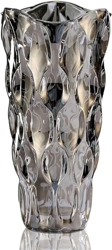 CEMABT 9.5inch 3.4 lb Glass Vases for Flowers Unbreakable Thickened Morden vase for Tables Centerpieces,Colorful,Vintage and Clear Rose Large Flower vases for Bouquet Unique Gifts (Grey)