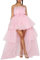 Robe de bal à volants pour femme avec nœud en tulle, épaules dénudées, tutu à volants, rose, M