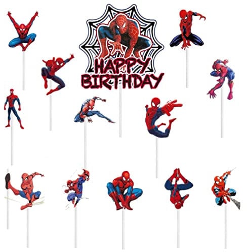 13Pcs Superhero Happy Birthday Cake Toppers,Super Hero Spider Man Cake Toppers for Boys,Boys Super Hero Birthday Cake Decorations Cupcake Toppers for Boys,Girls,Kids Birthday Superhero Party Supplies