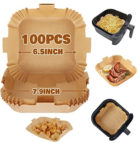 YQL Air Fryer Paper Liners for Airfryer 3.5L-6L, 100pcs Square Air Fryer Liners Disposable, 6.5Inch Non Stick Parchment Paper for Cosori/Tefal/Ninja ON400UK/AF140UK/SL300UK/Philips/Tower/Russell Hobbs