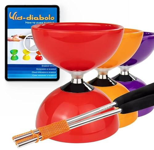 Juggle Dream Carousel Diabolo Jonglage Set - Essieu Triple Roulement à Billes + des Baguettes en Aluminium, et Vidéo d'apprentissage en Ligne (Rouge)