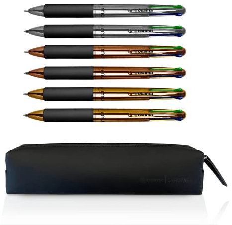 Osama 4 Multi – Set Druckkugelschreiber 4 Farben 6 Stück 4-Farben-Kugelschreiber 0,1 mm mit schwarzer, blauer, roter und grüner Tinte Ideal für Schreib- und Schulbedarf, Universität, Büro, Verchromter