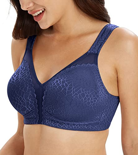 Lemorosy Women's Comfort Full Cup Unpadded Without Underwire Classic Bra, blue, 48 C
