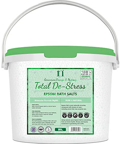 Scented Epsom Salt Total De-Stress Salts with Geranium, Orange & Nutmeg Bucket Food Grade Magnesium Sulphate Foot Soak Salts Bath Epsom Salts (Geranium, Orange, Nutmeg, 5KG)