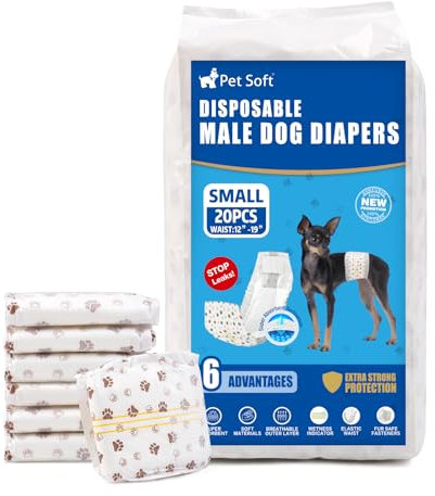 Pet Soft Einweg-Hundewindeln für Rüden 20 Stück, Hochsaugfähige Rüdenwindeln mit Nässeindikator und Auslaufsicher (S-20 Stück)
