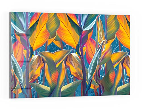 DEQORI Glasbild Echtglas | Motiv Exotisches Blättermeer | horizontal einteilig 90x60 cm | schöne Dekoration | Wandbild für Wohnzimmer, Schlafzimmer, Flur & Küche | moderne Wanddeko