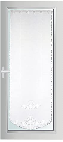 Türpanneaux 180x60cm Blumen (Weiß) Stangendurchzug, Voile Kurzgardine mit Stickerei - Bistrogardine Panneaux