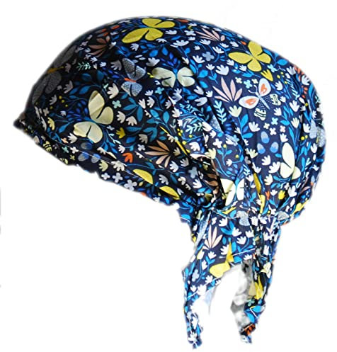 Cool4 Sommer Kopftuch Strand Bandana Meer Beanie Sonne Sonnenschutz Mütze Chemo Cap A04 (Navy mit gelb blauen Schmetterlingen)