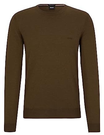 BOSS Herren Botto-L Pullover aus Schurwolle mit Rundhalsausschnitt und Logo-Stickerei Hellgrün XL