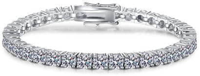 WAHZAUS Moissanit-Diamant-Armbänder für Herren, 3–4 mm, D-Farbe, VVS1, Tennisarmband, 925er-Sterlingsilber, Armband für Damen, Moissanit-Hochzeitsarmband mit Zertifikat, 7 inches, Edelstein, Moissanit